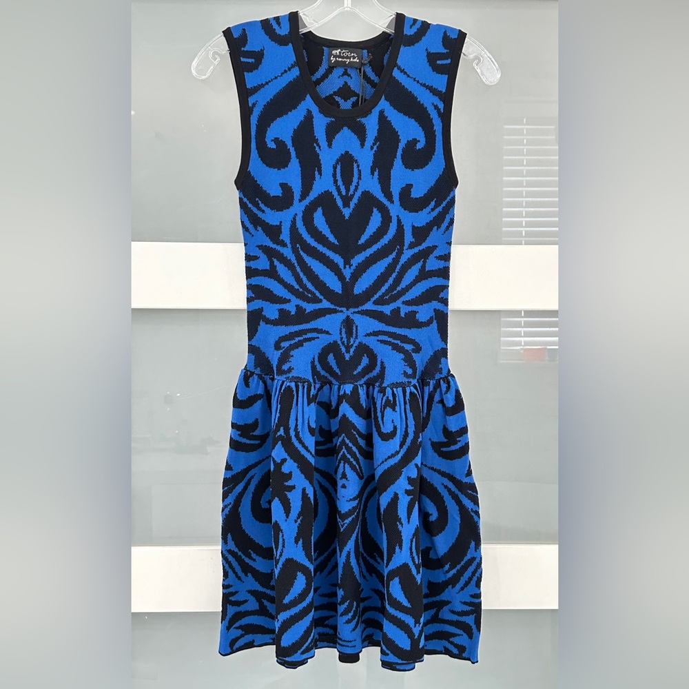 TORN BY RONNY KOBO BLUE BLACK STRETCHY MATERIAL DRESS SIZE SMALL